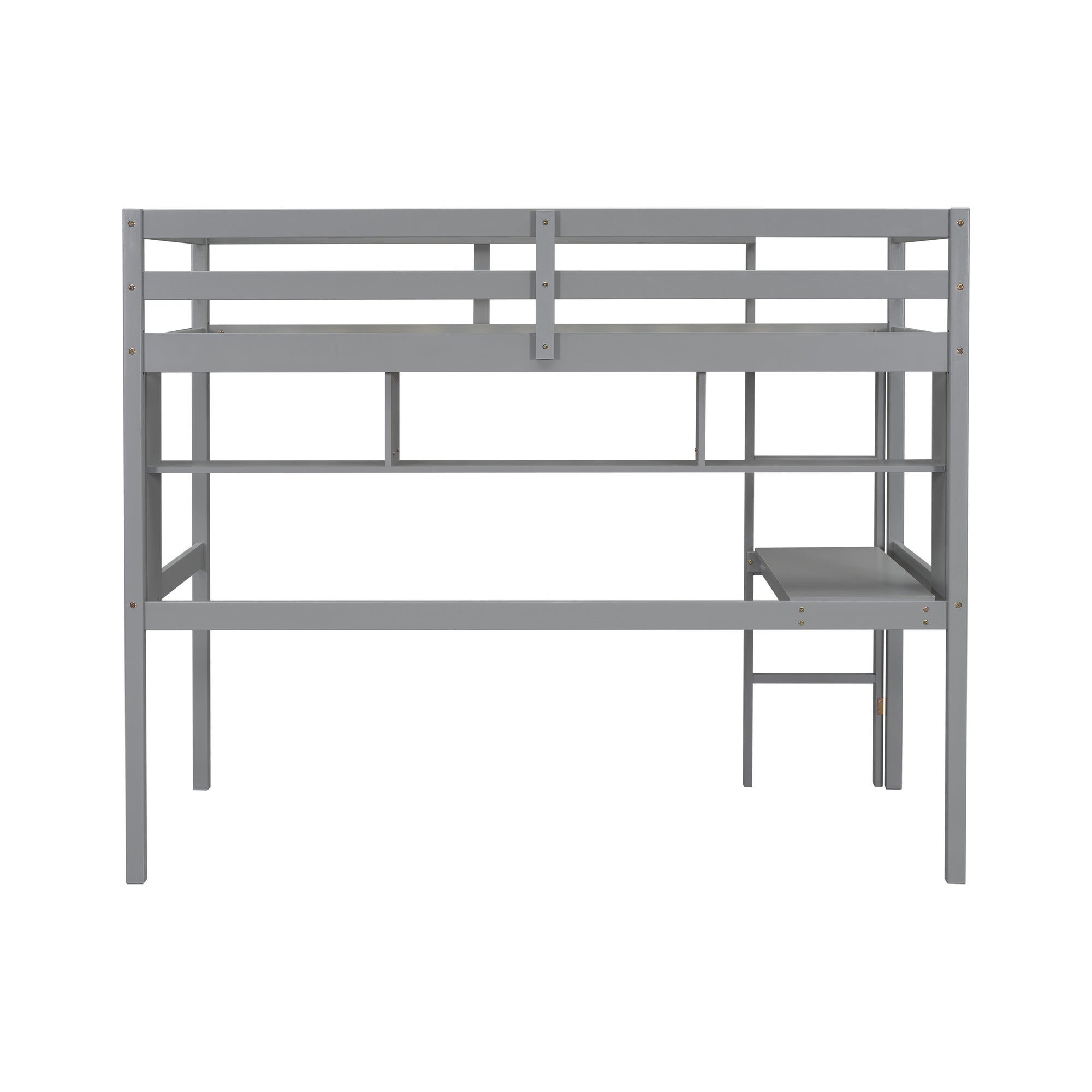 Gray Twin Loft Bed with Desk, Bookcase, and Safety Guardrail