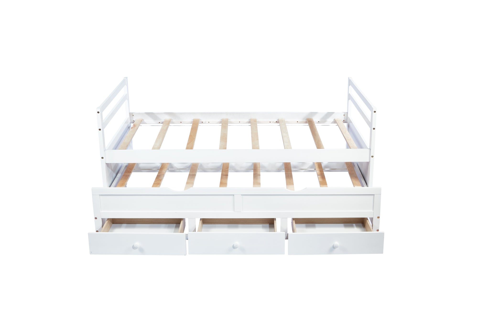 White Pine Twin Size Bed with Headboard, Footboard, Trundle, and Storage Drawers