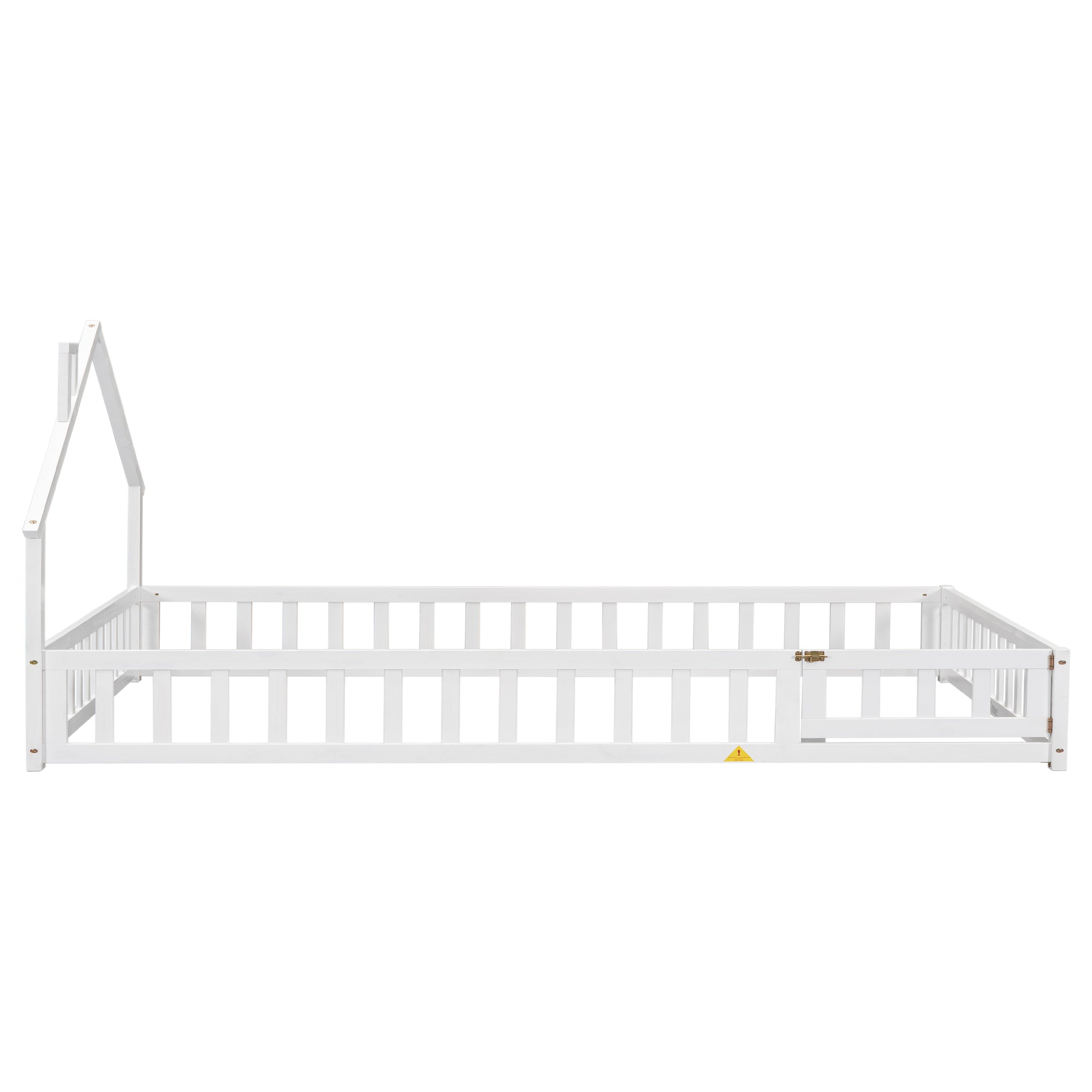 White Full House-Shaped Headboard Toddler Floor Bed with Fence