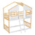 Twin Over Twin House Bunk Bed with Roof, Window, and Door in Natural and White Tones