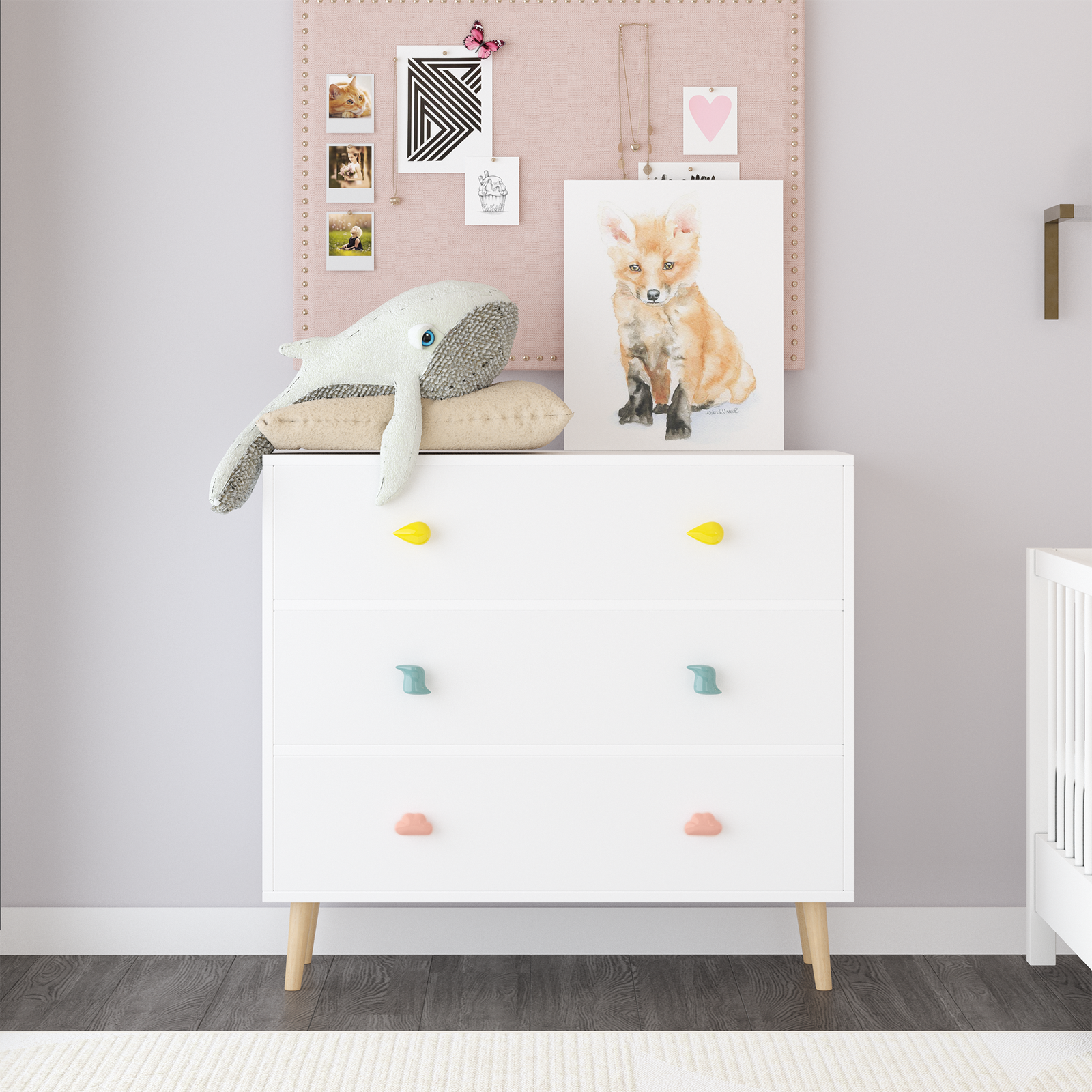 32" White Kids 3 Drawer Dresser & Nightstand