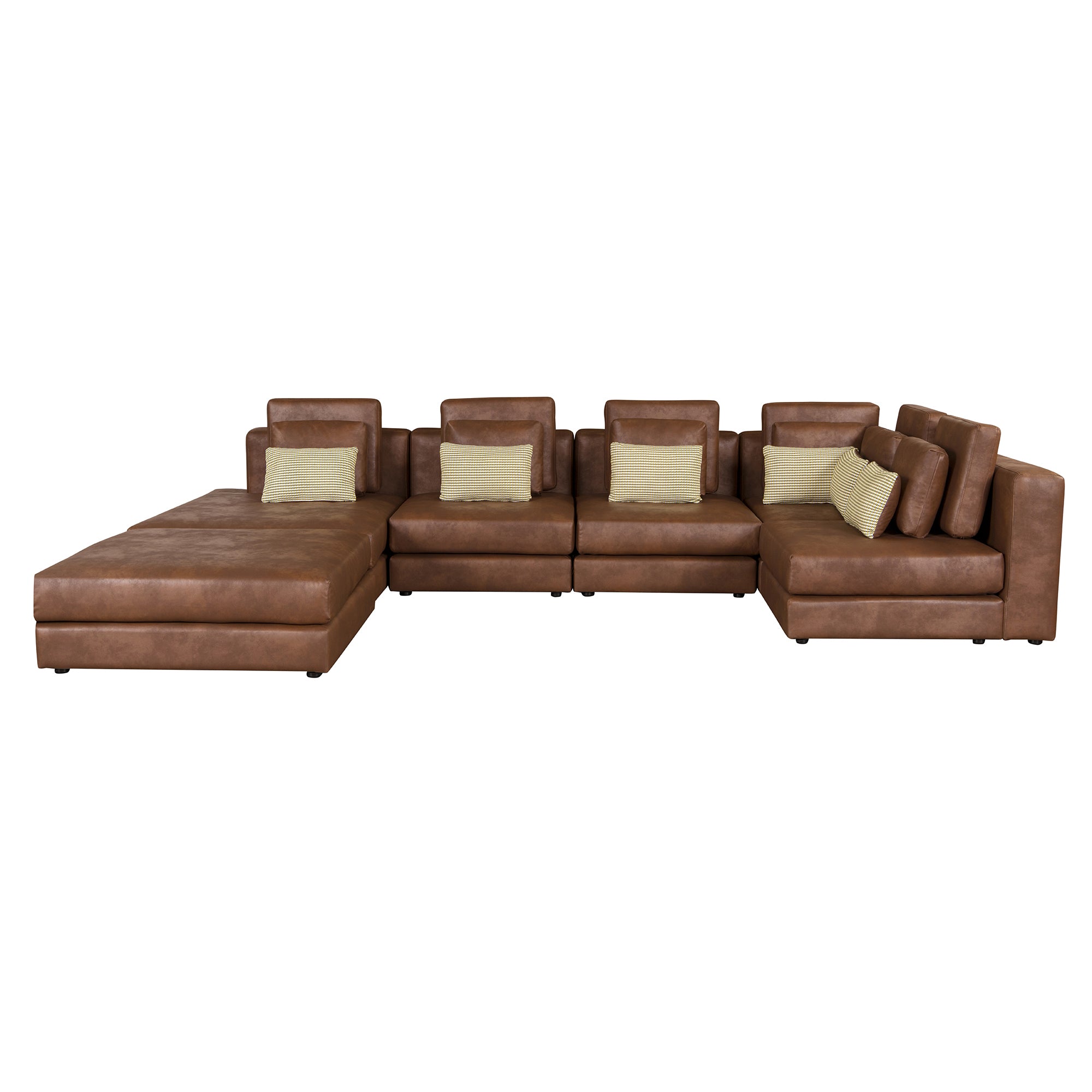 Casablanca Modular Sectional Sofa with Movable Ottoman in Brown Palomino