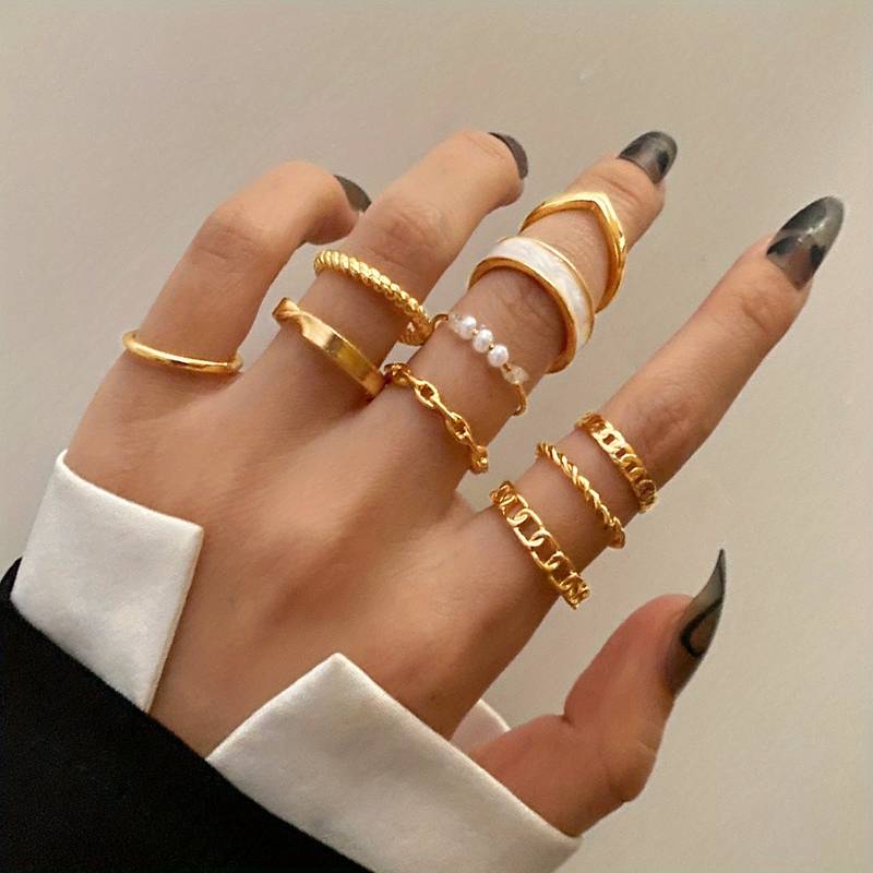 10 Piece Fashion Rings Trendy Mix & Match Ring Set