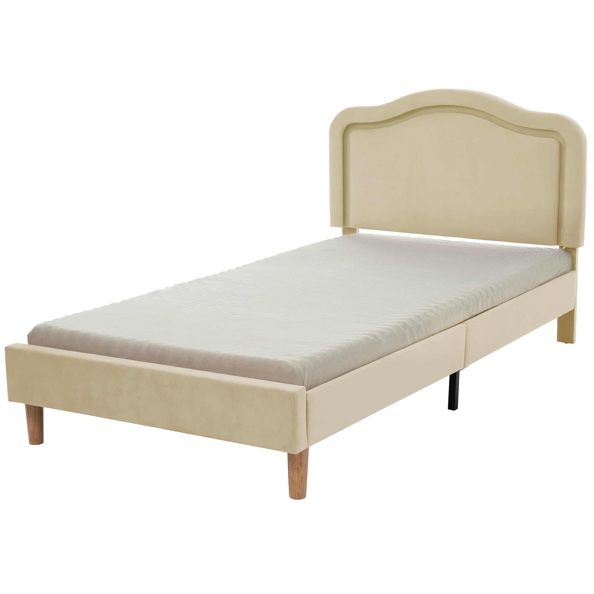 Twin Bed Frame with Adjustable LED Lights and Beige Velvet Upholstery