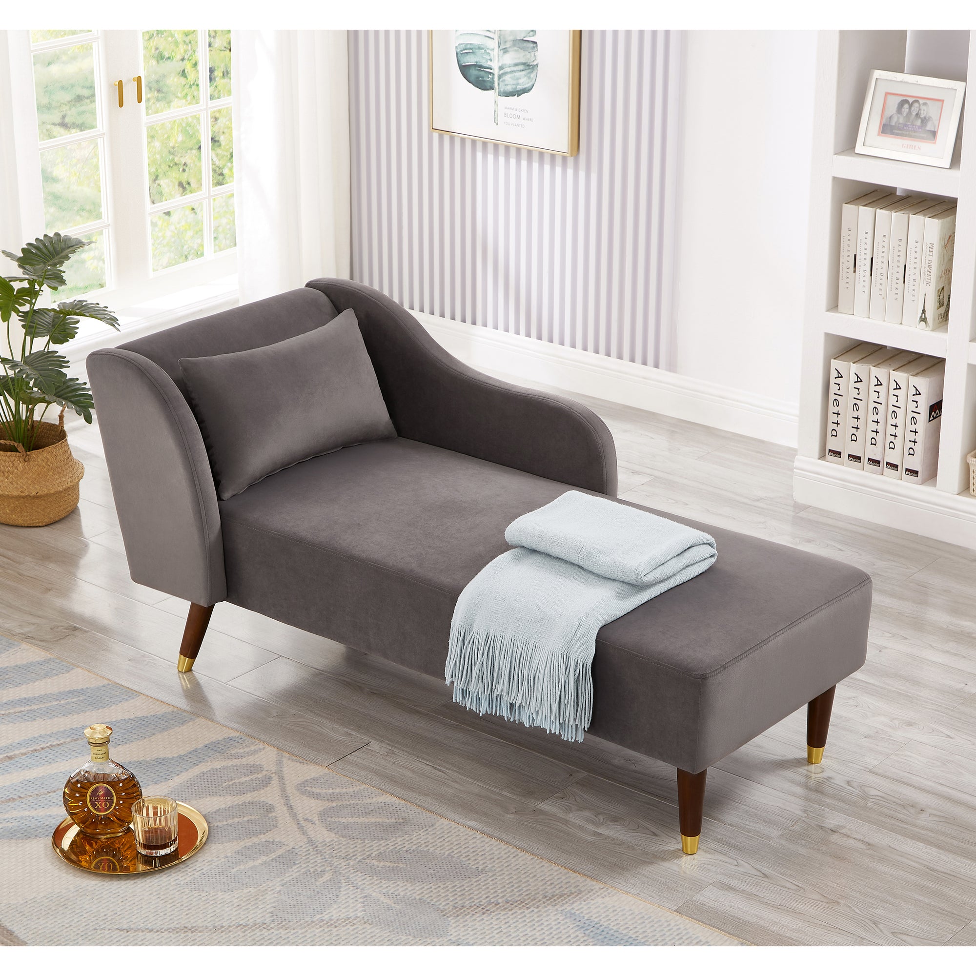 Modern Gray Velvet Chaise Lounge