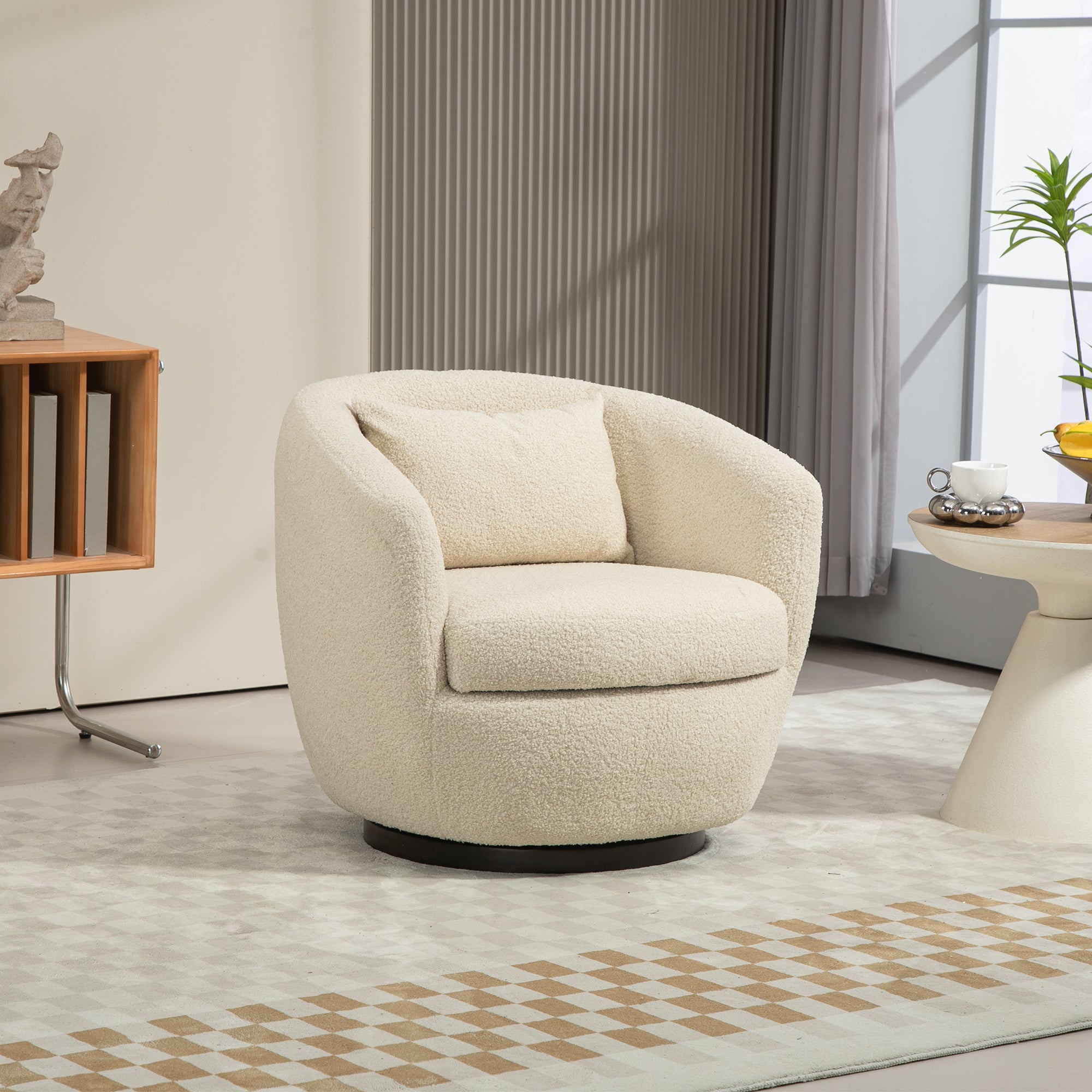 Modern Beige Upholstered Swivel Accent Chair