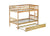 Twin Over Twin Rubberwood Bunk Bed with Trundle, Convertible Design in Natural Tones