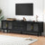 Retro Design TV Stand with Fluted Glass Doors for TVs Up to 78 In Black, Practical Media Console with 2 Drawers and Cabinets