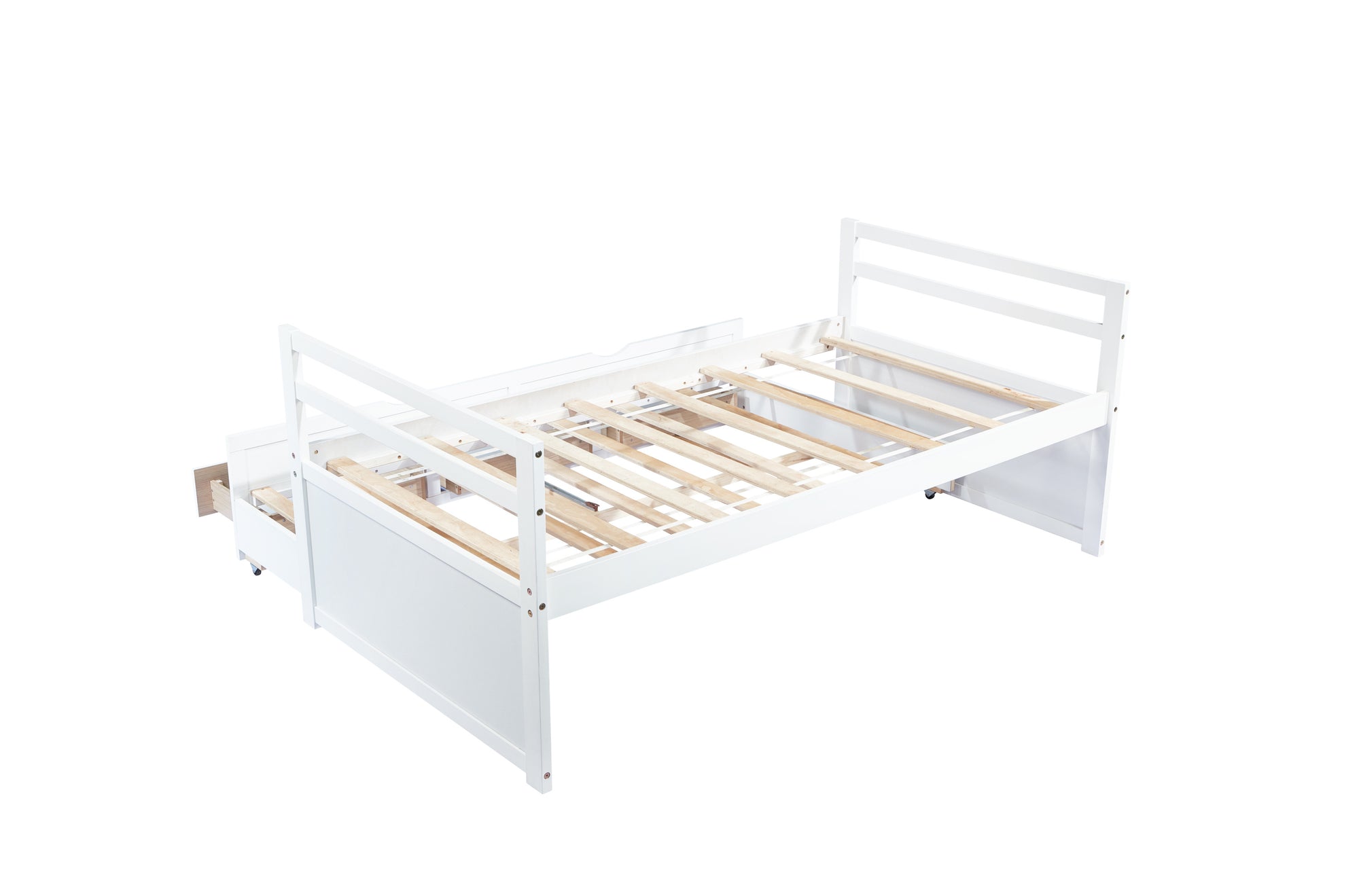 White Pine Twin Size Bed with Headboard, Footboard, Trundle, and Storage Drawers