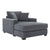 Blue-Gray Chenille Oversized Chaise Lounger with Built-In Charge Station & Cup Holders