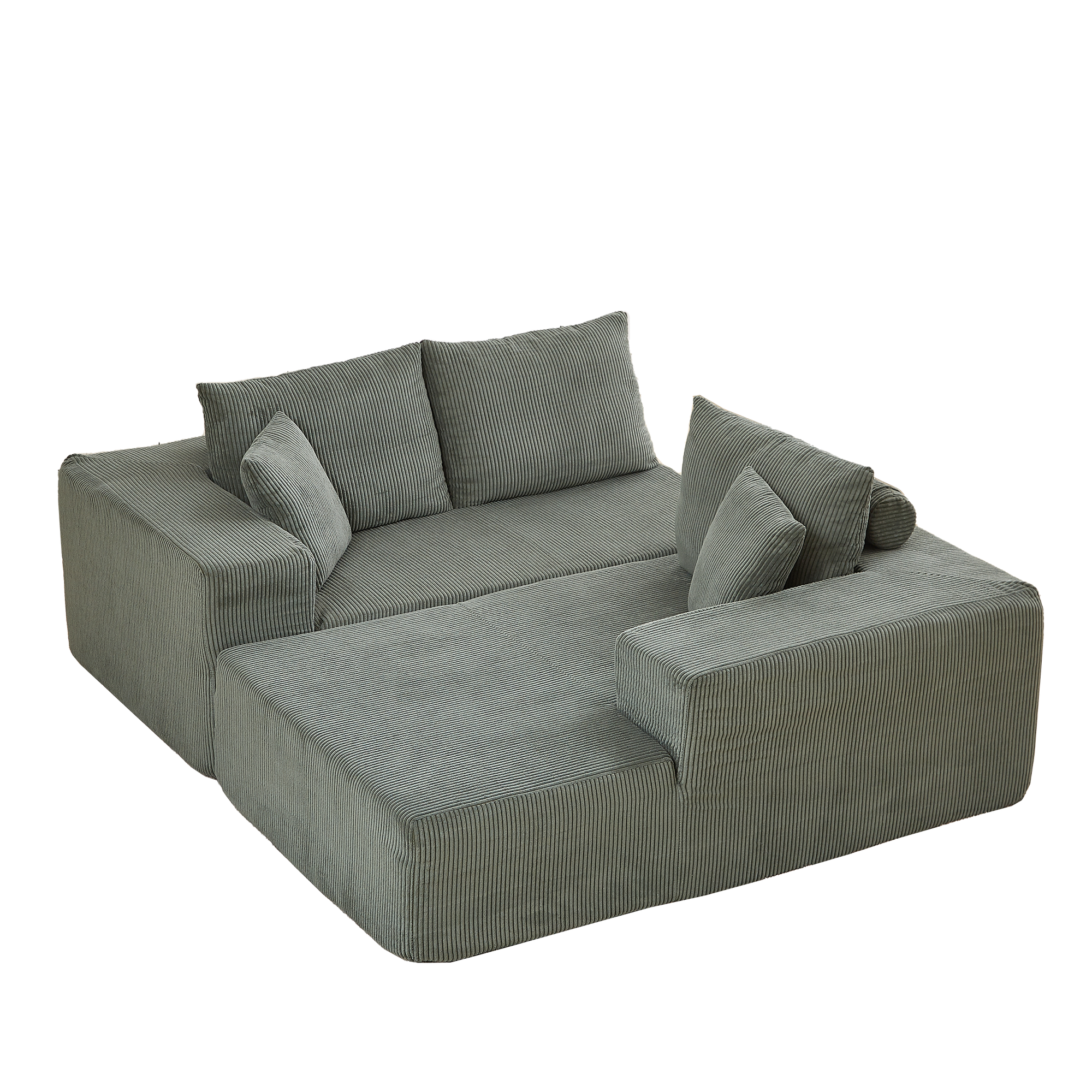 3-Seater Modular Corduroy Sofa In Green Flexible Configuration