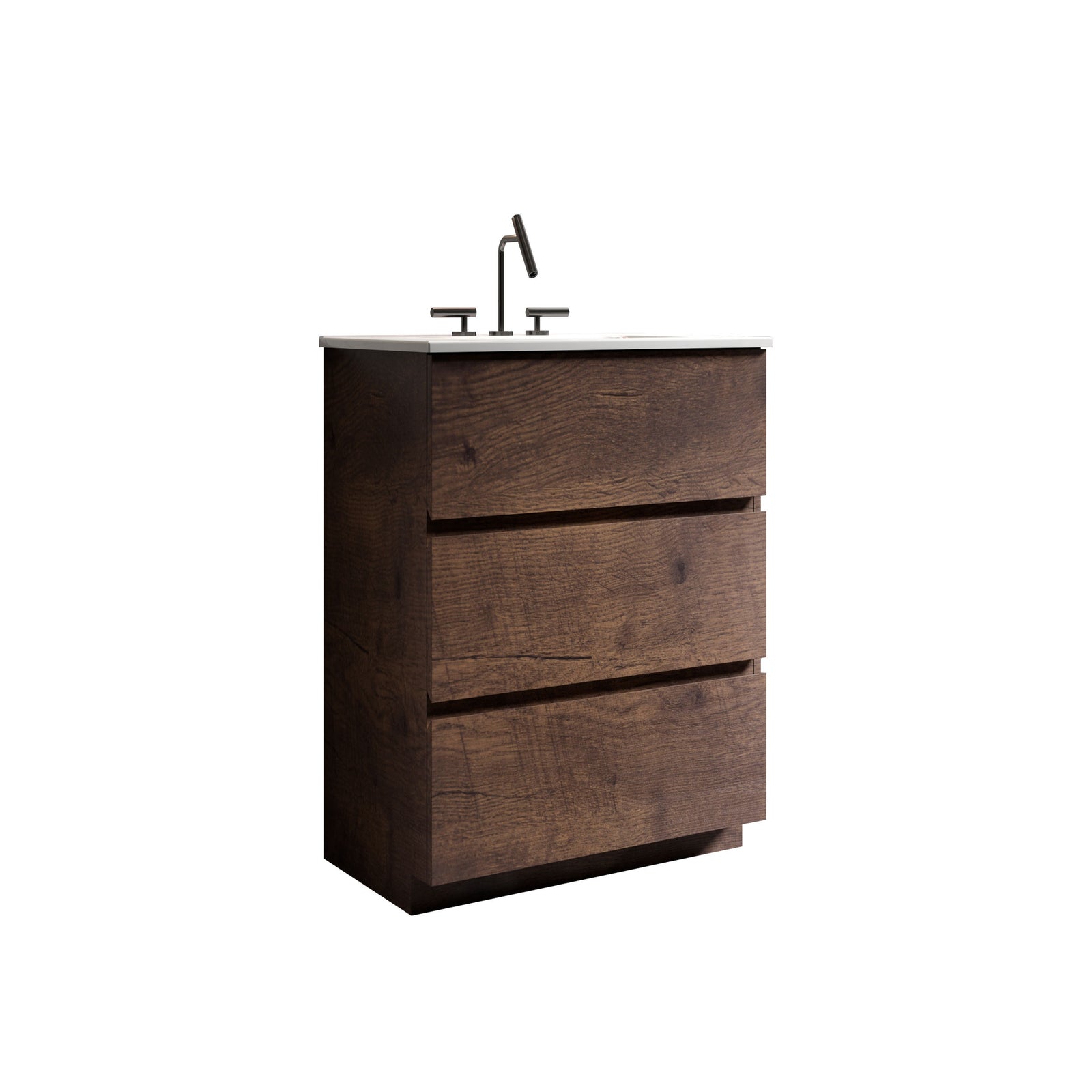 Walnut Bathroom Vanity with Sink and 3 Faucet Holes Freestanding Storage Solution for Modern Bathroom In White and Walnut