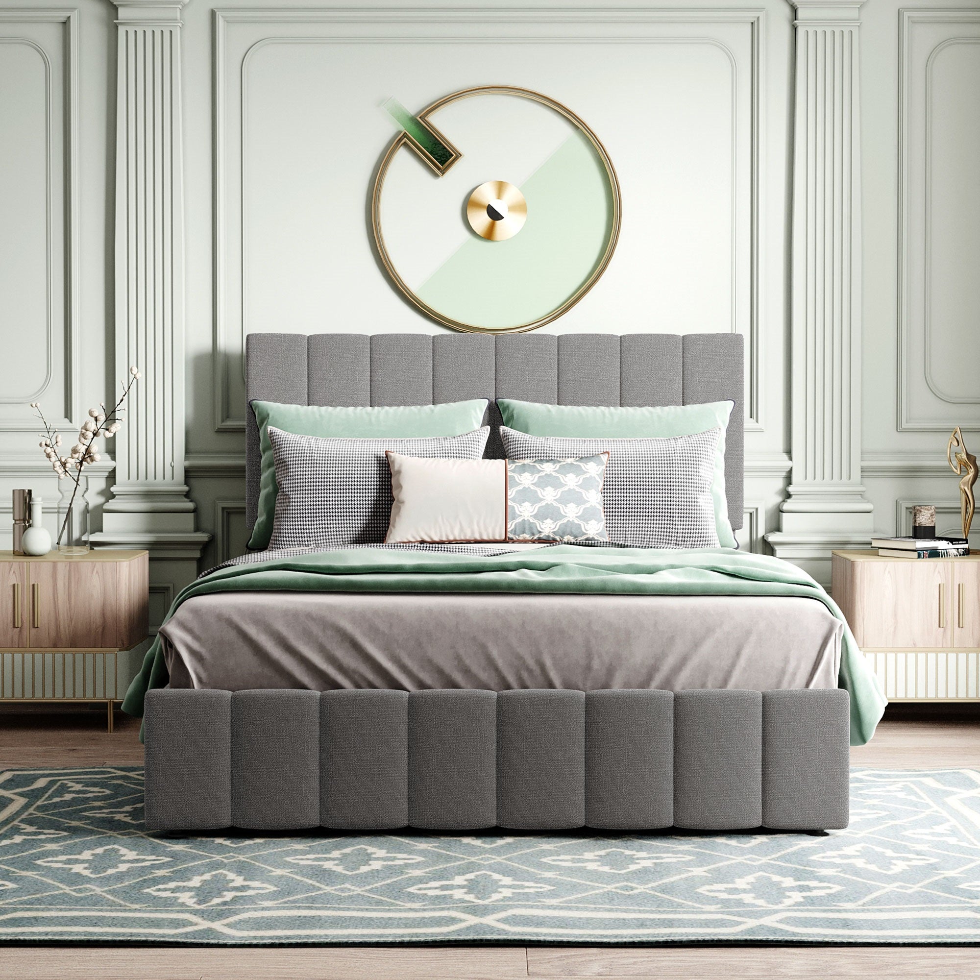 Full Upholstered Lift-Up Bed with Under Storage in Gray