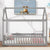 Gray Twin House Bed with Guardrails and Slats