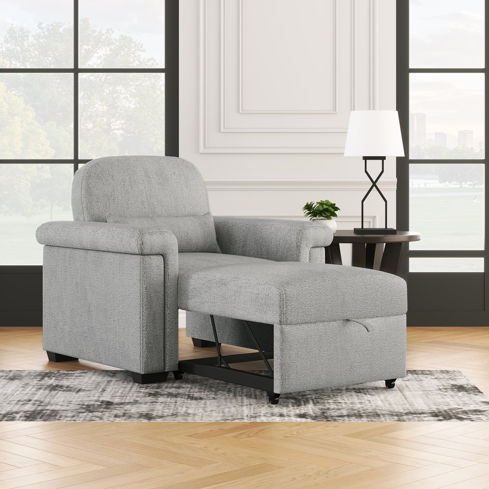 Gray 3-in-1 Convertible Sleeper Chair with Pillow & Adjust Backrest