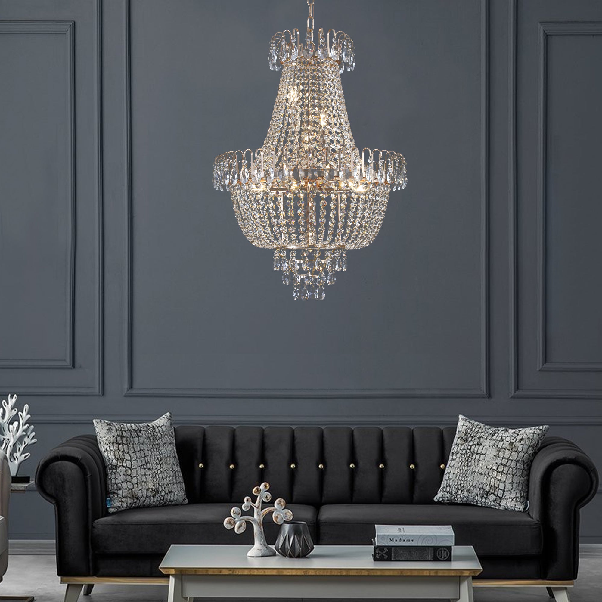 Gold Crystal Chandeliers - Large Contemporary Luxury Ceiling Lighting