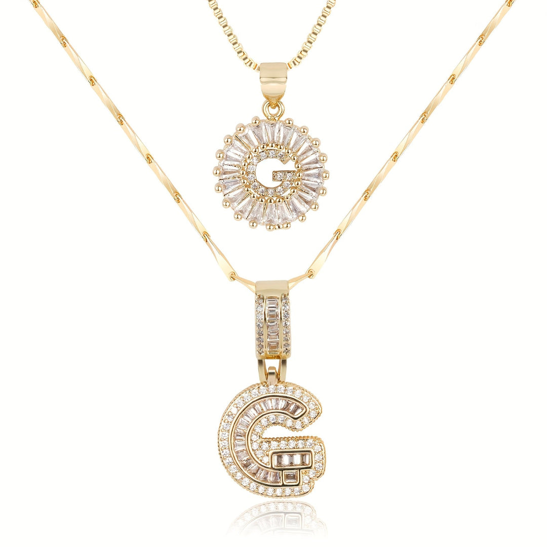 2pc 14k Diamond Letter Initial Necklaces
