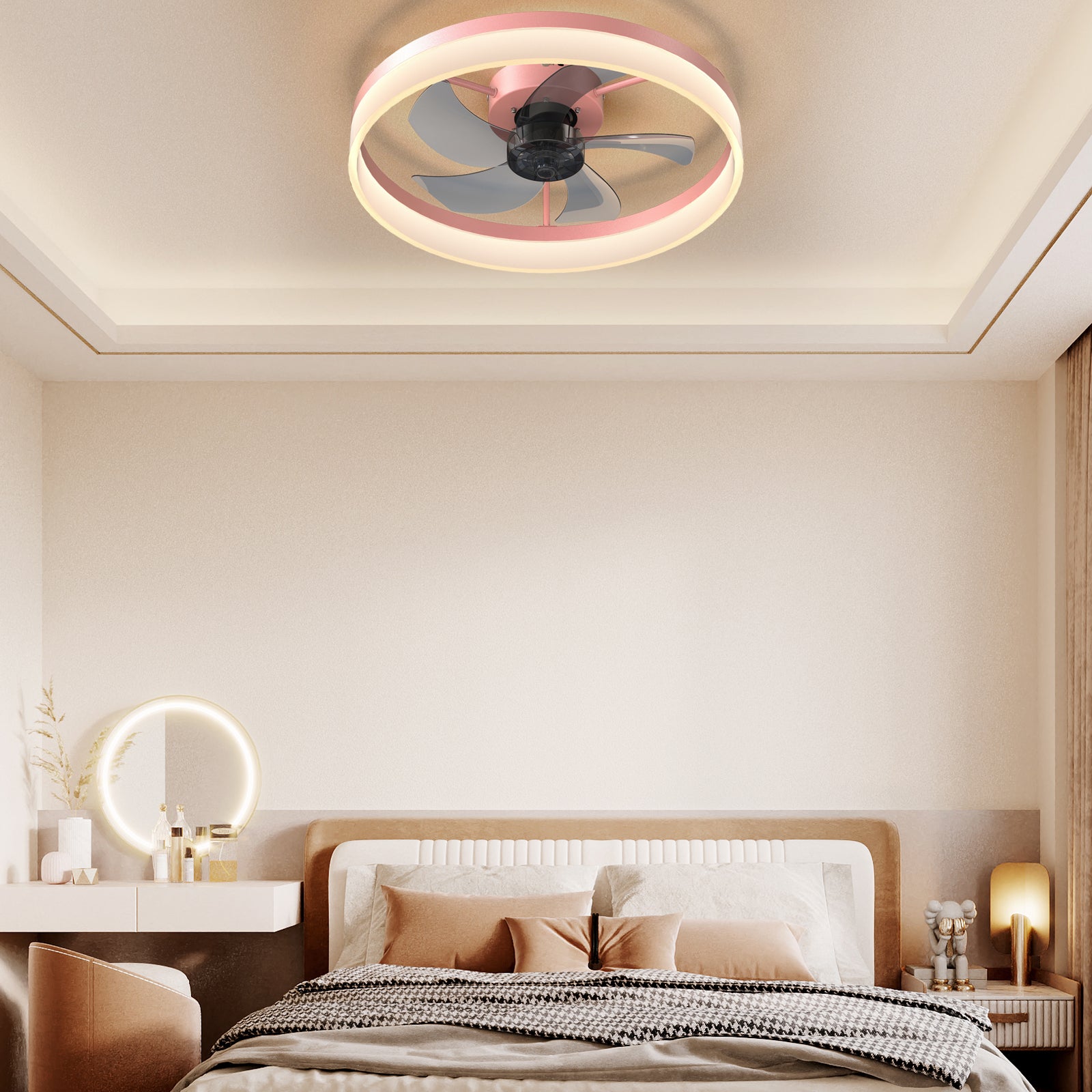 Pink Ceiling Fan with Dimmable LED Lights