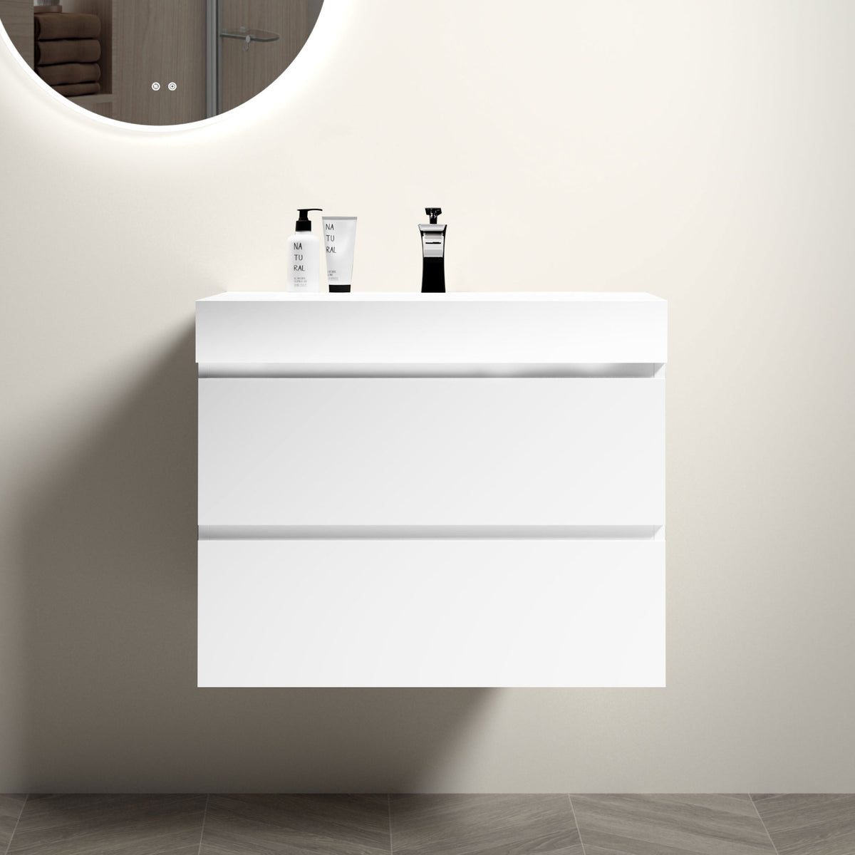 30&#39; White Bathroom Vanity with Sink Large Storage Wall Mounted Floating Design Eco-Friendly E1 Material In White