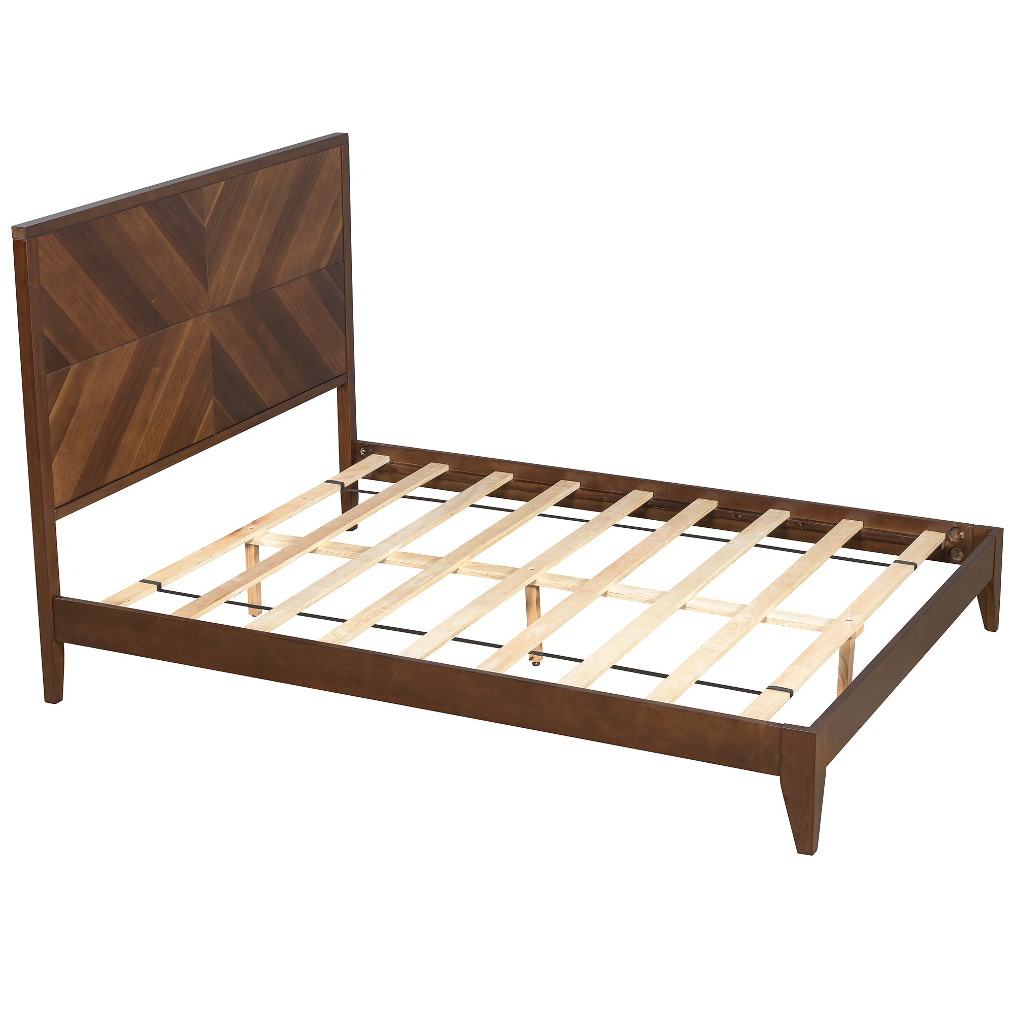 Walnut Tone Queen Mid-Century Modern Wooden Bed Frame