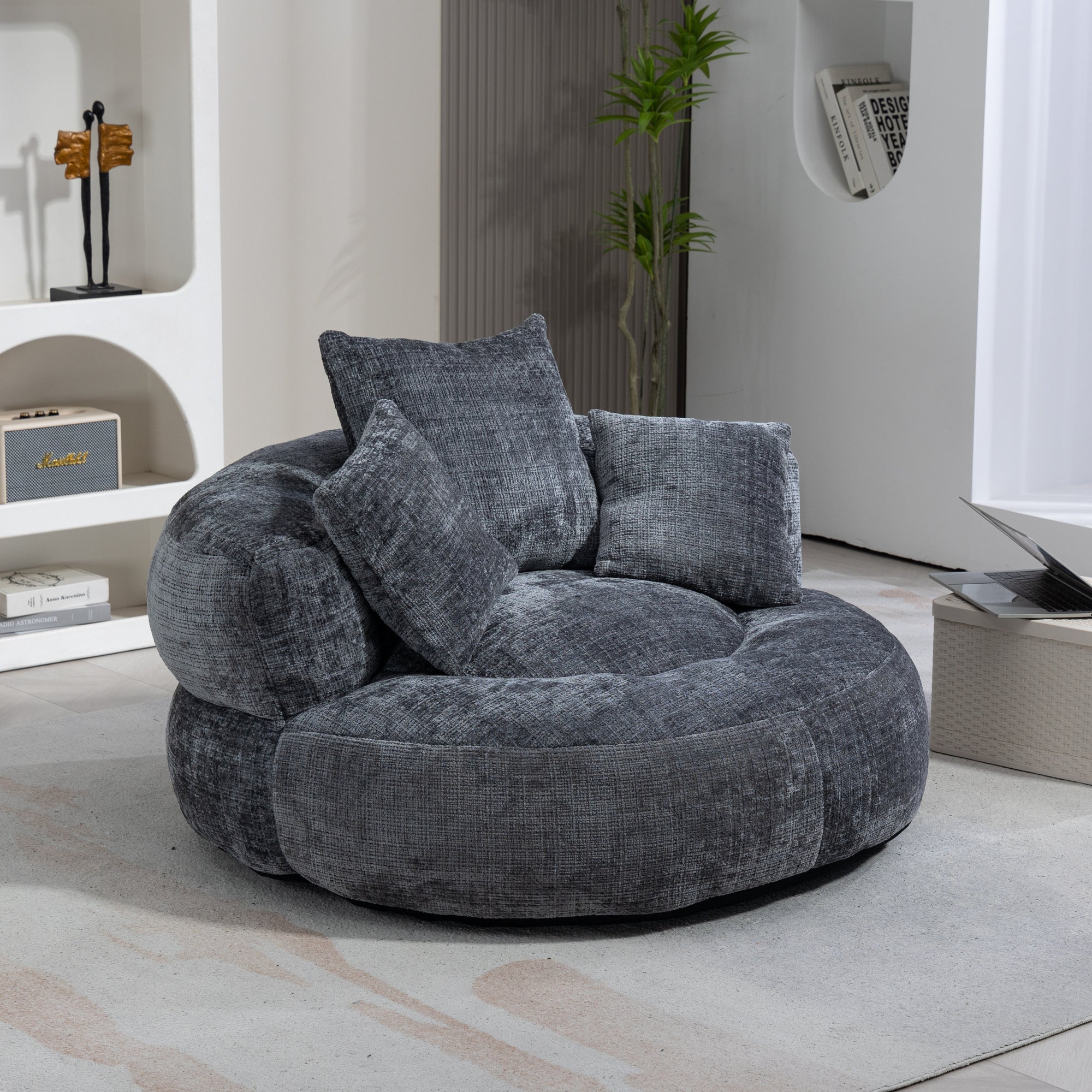 Comfortable Lazy Lounger Bean Bag Couch in Gray Chenille