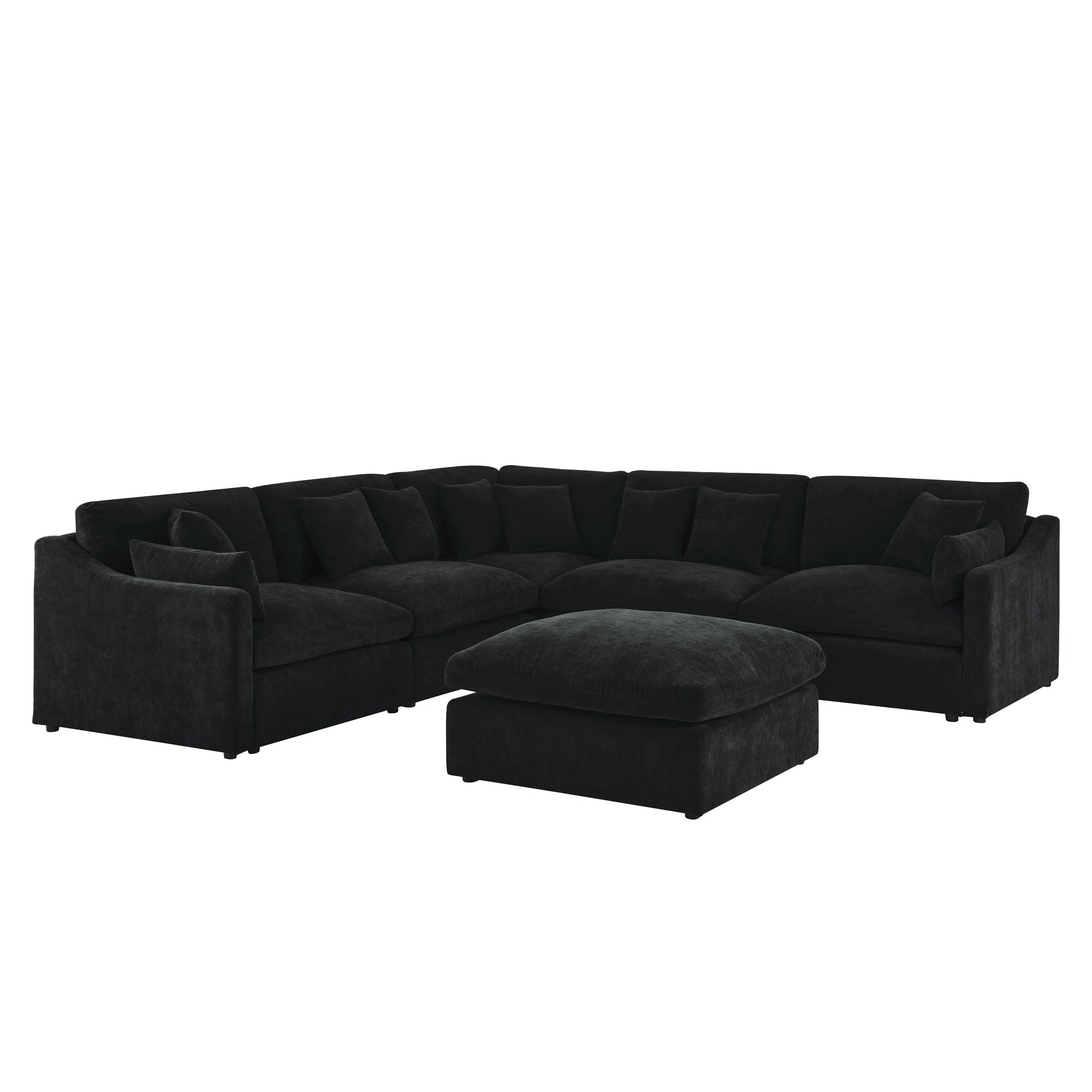 Ababa Chenille L-Shaped Sectional Sofa in Black