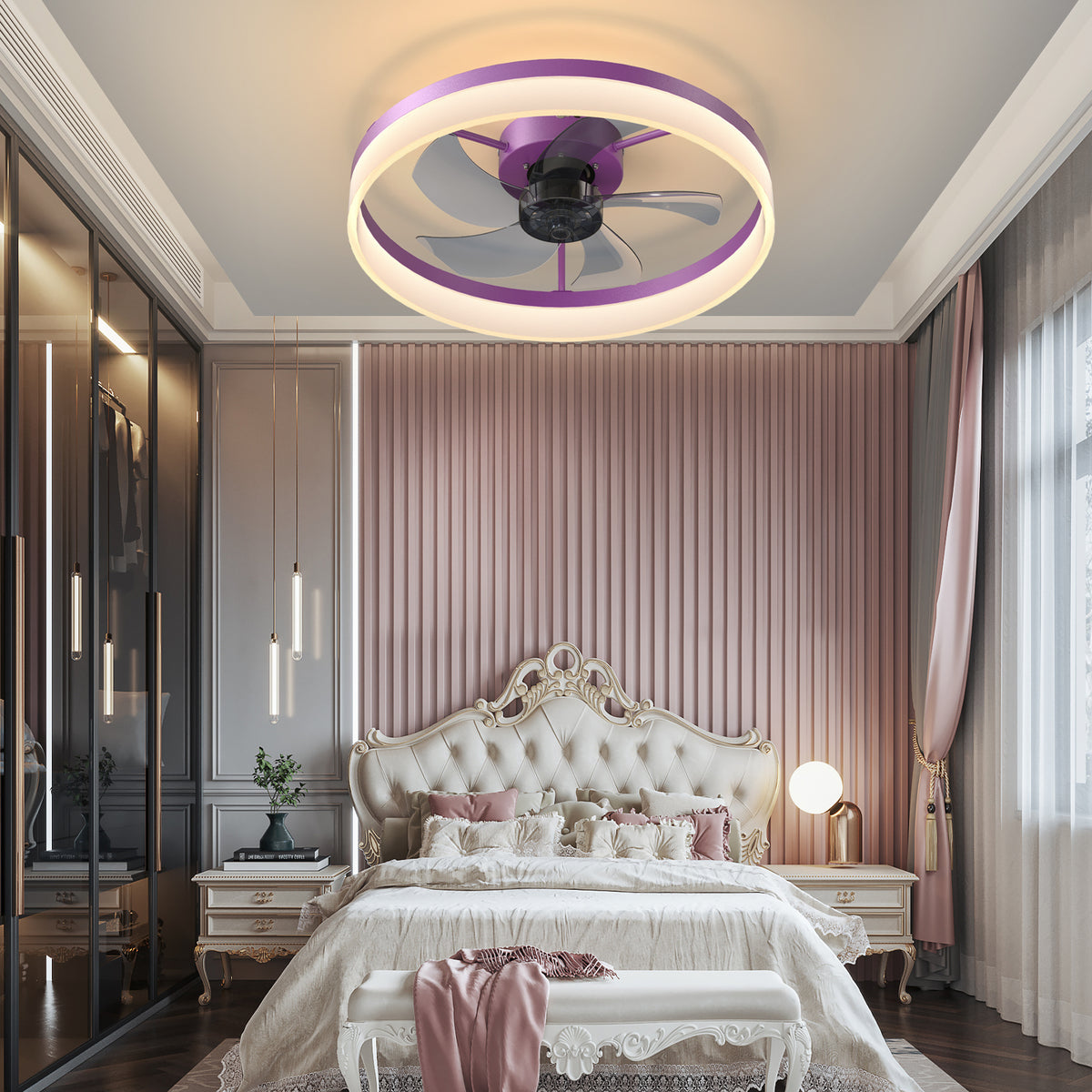 Aestin&#39;s Modern Purple Ceiling Fan with Dimmable LED Light