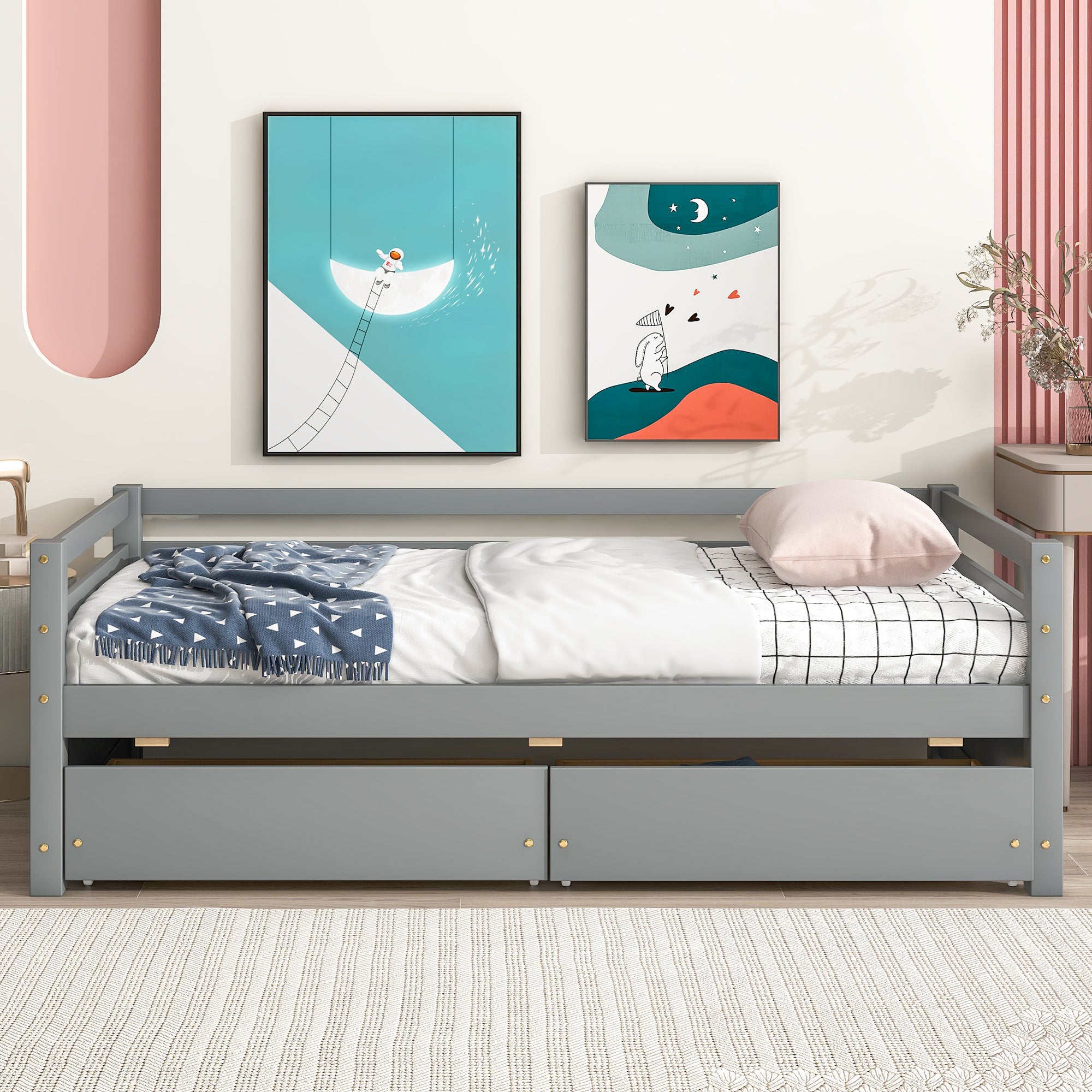 Twin Size Gray Daybed with Two Storage Drawers