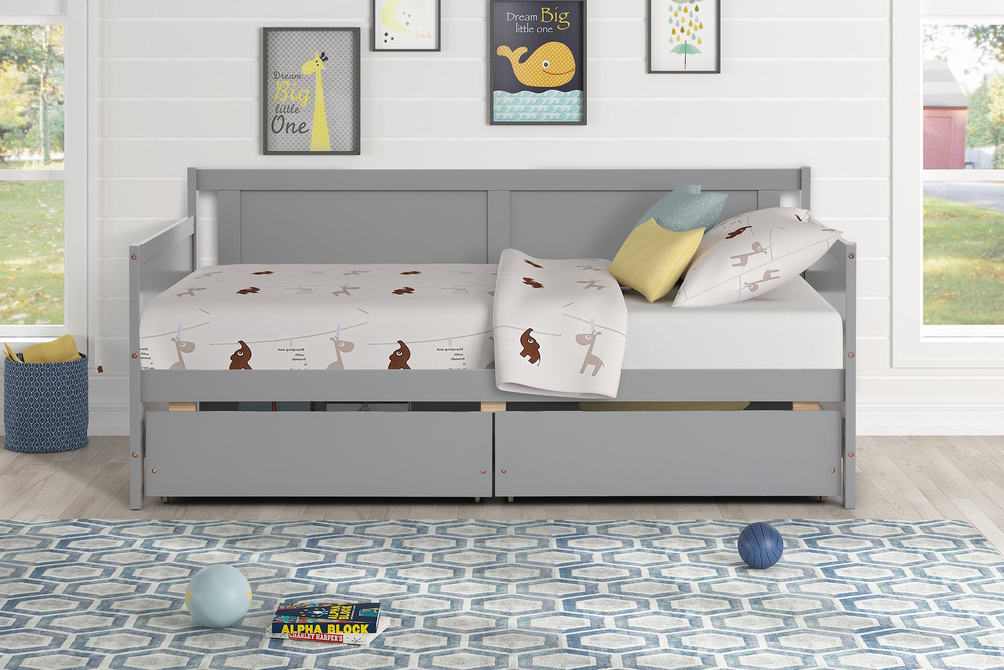 Gray Twin Daybed with Storage Drawers