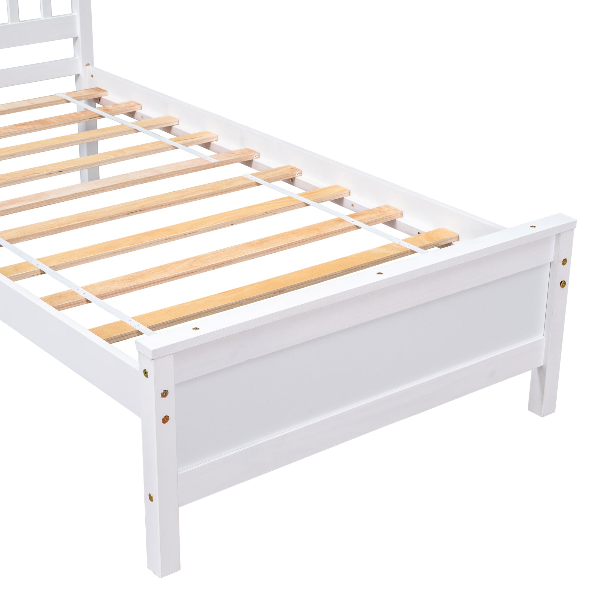 White Twin Bed with Headboard, Footboard, and Nightstand