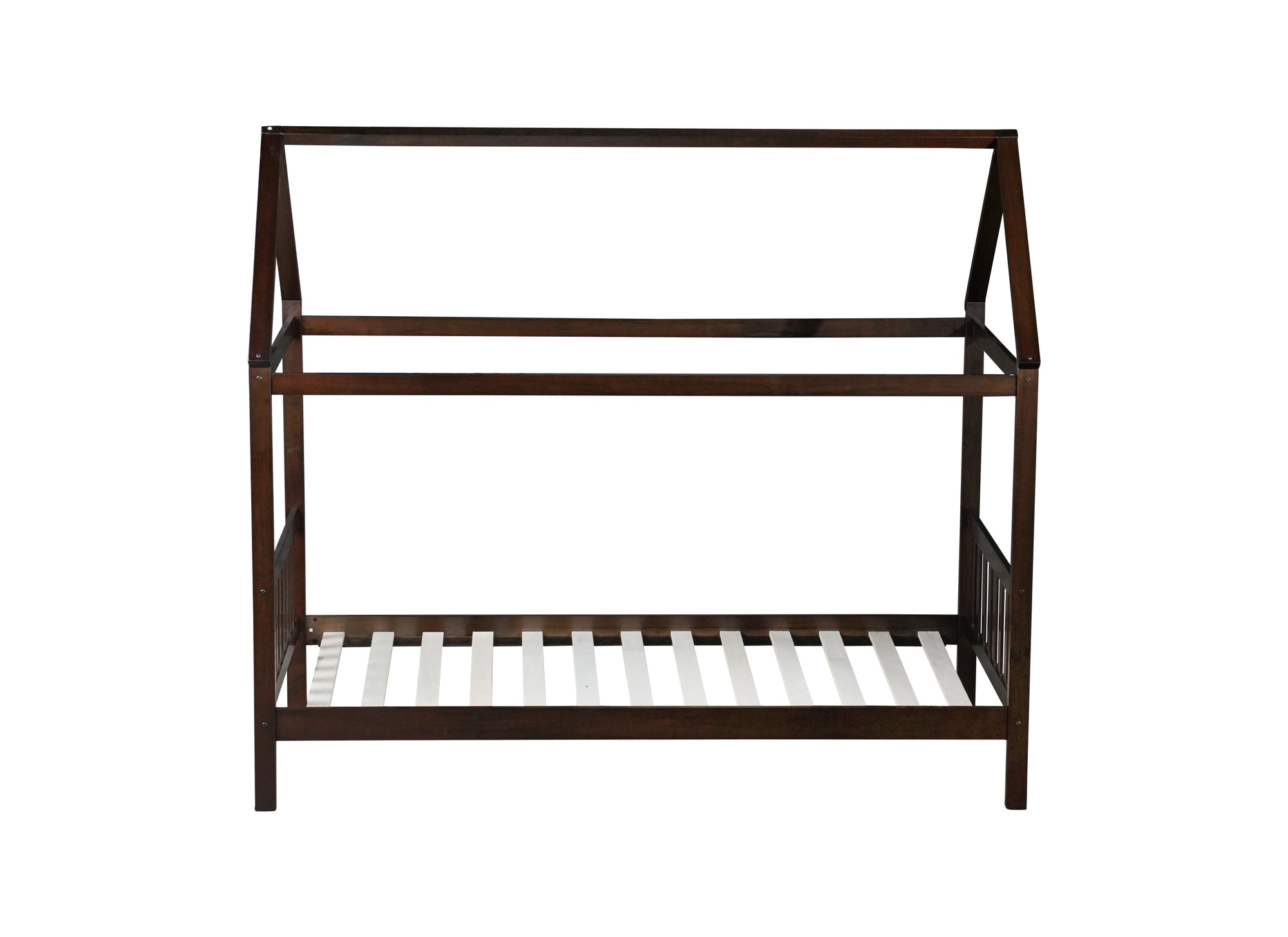 Espresso Twin Rubber Wood House Bed with Headboard and Footboard