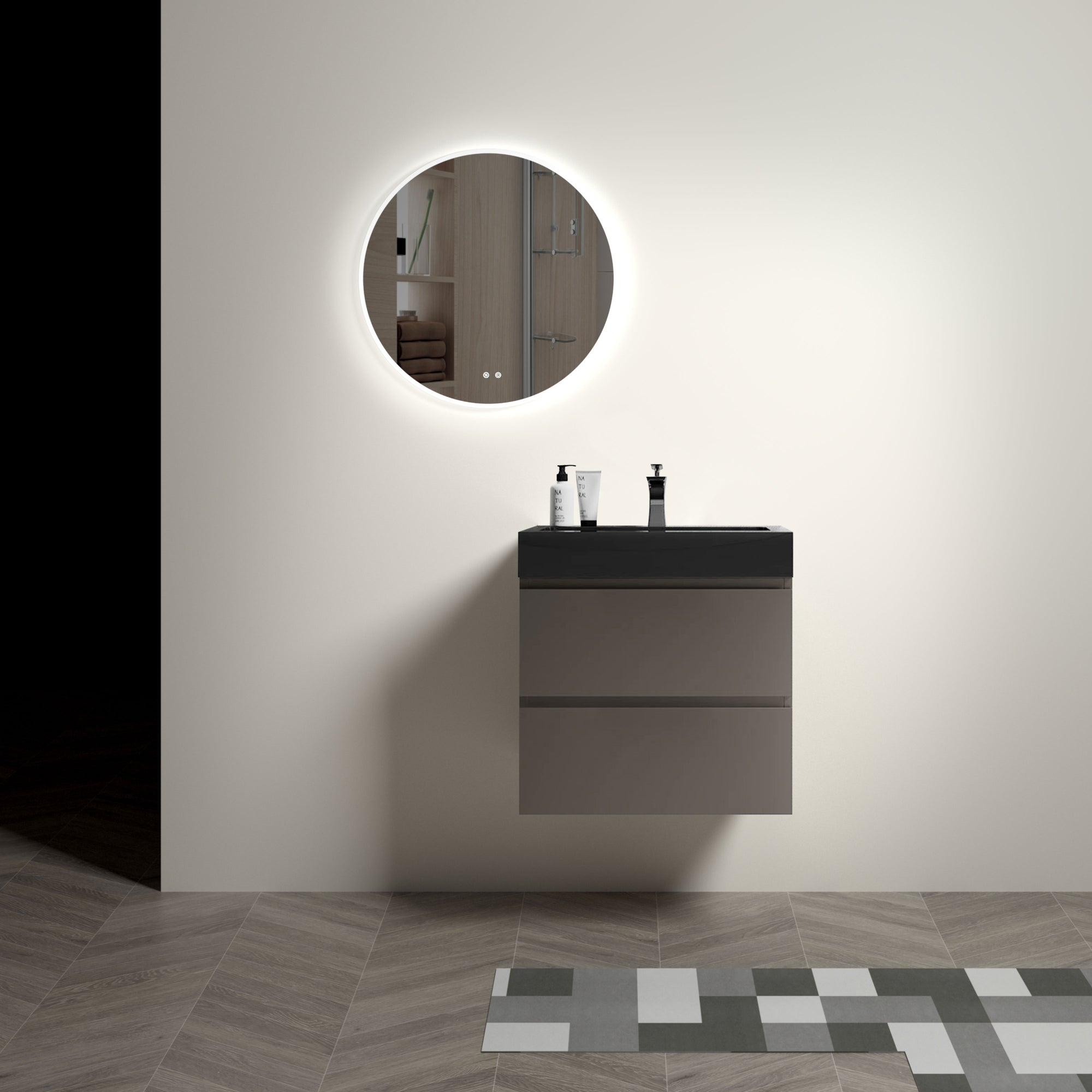 24 Gray Bathroom Vanity with Sink and Storage Wall Mounted Modern Design In Gray