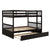 Espresso Full Over Full Bunk Bed with Trundle, Convertible to Two Full-Size Beds