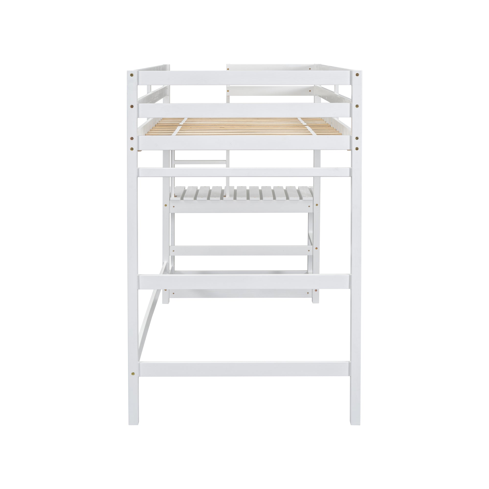 White Twin High Loft Bed with Ladder Landing Platform, Ladders, and Guardrails