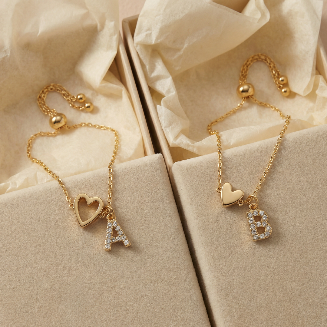 18k Linked Hearts Bond Initial Bracelets