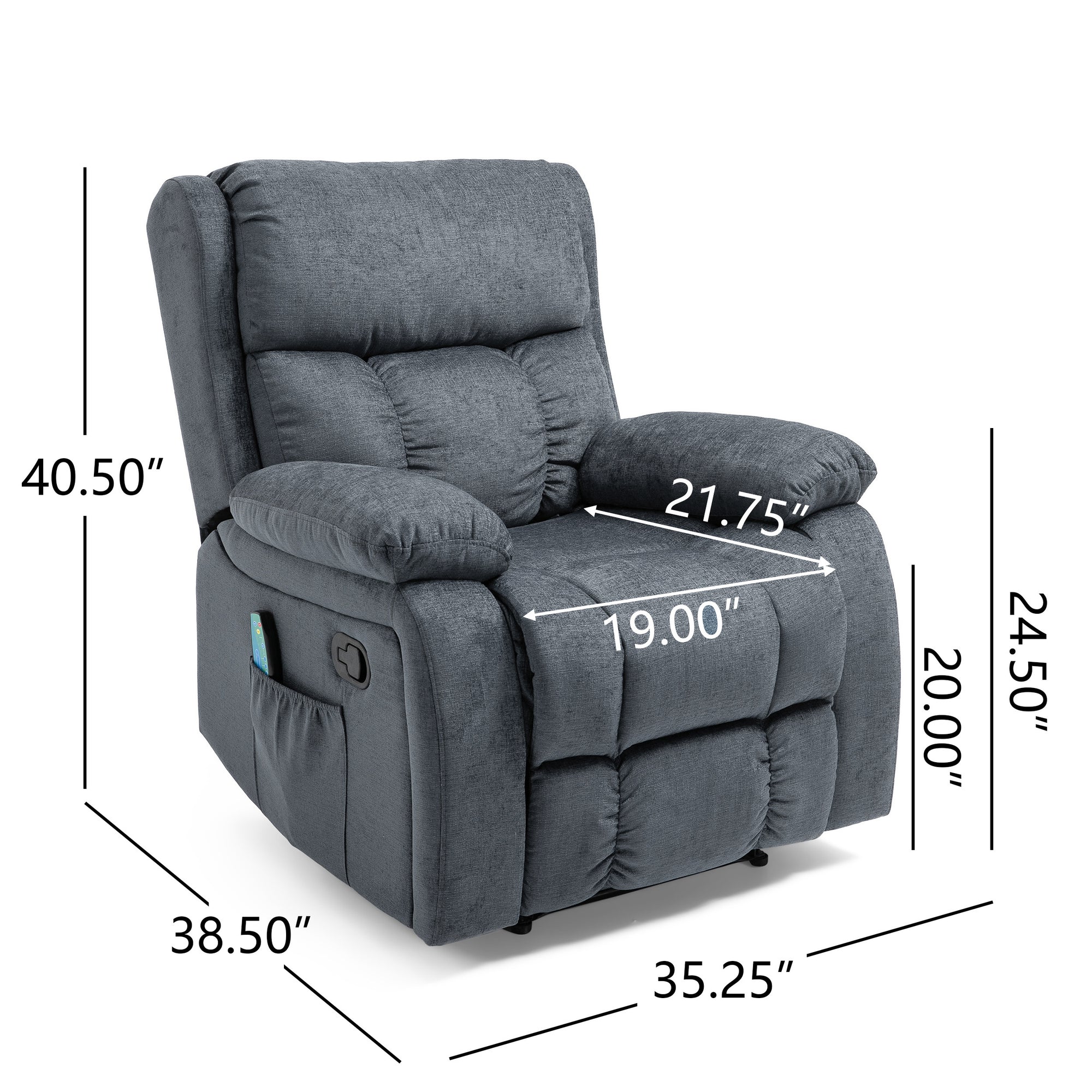 Lumbar Heating & Massage Recliner In Charcoal Fabric