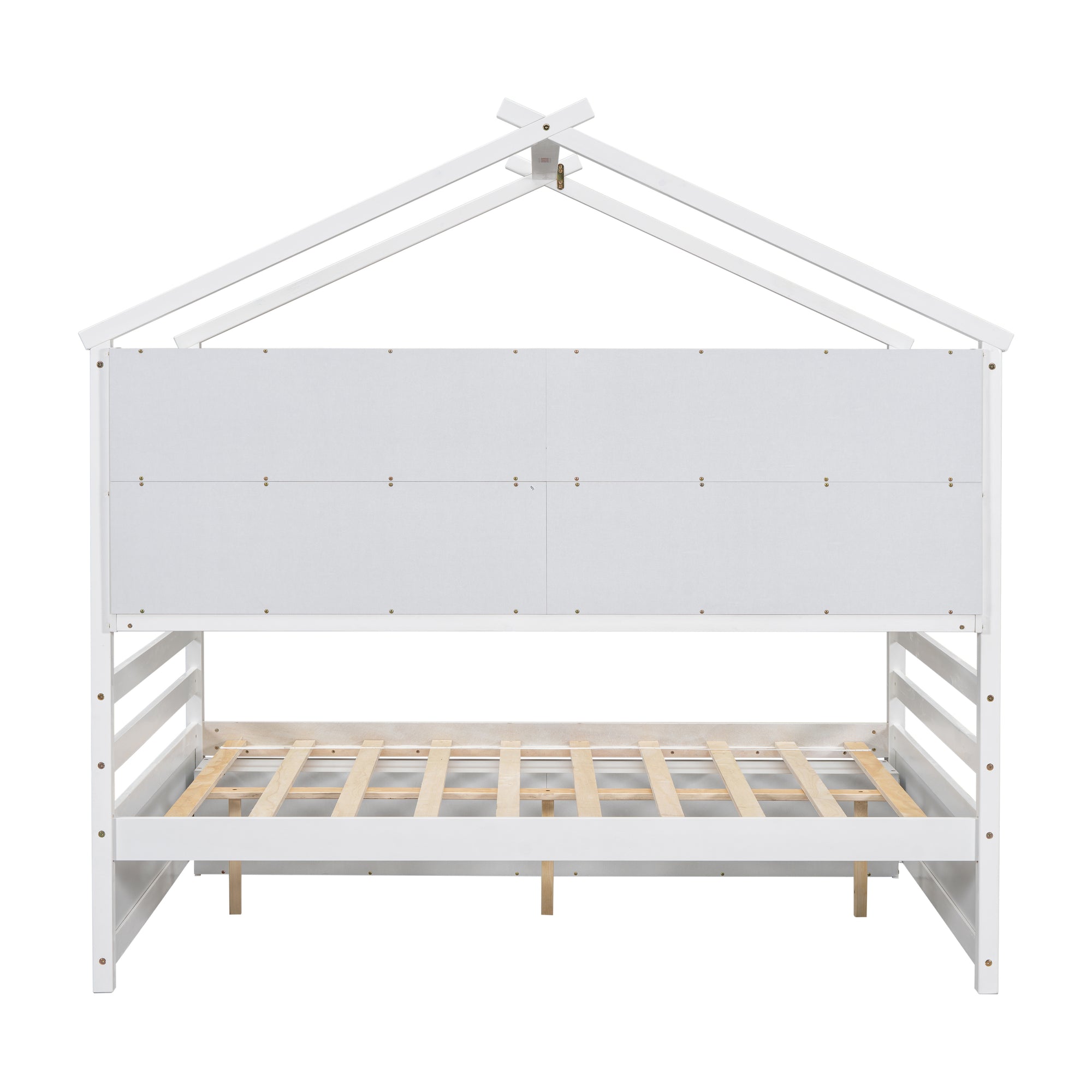 Full Sized Bed with Roof Frame, Bedside Shelves, and Under-Bed Storage Unit