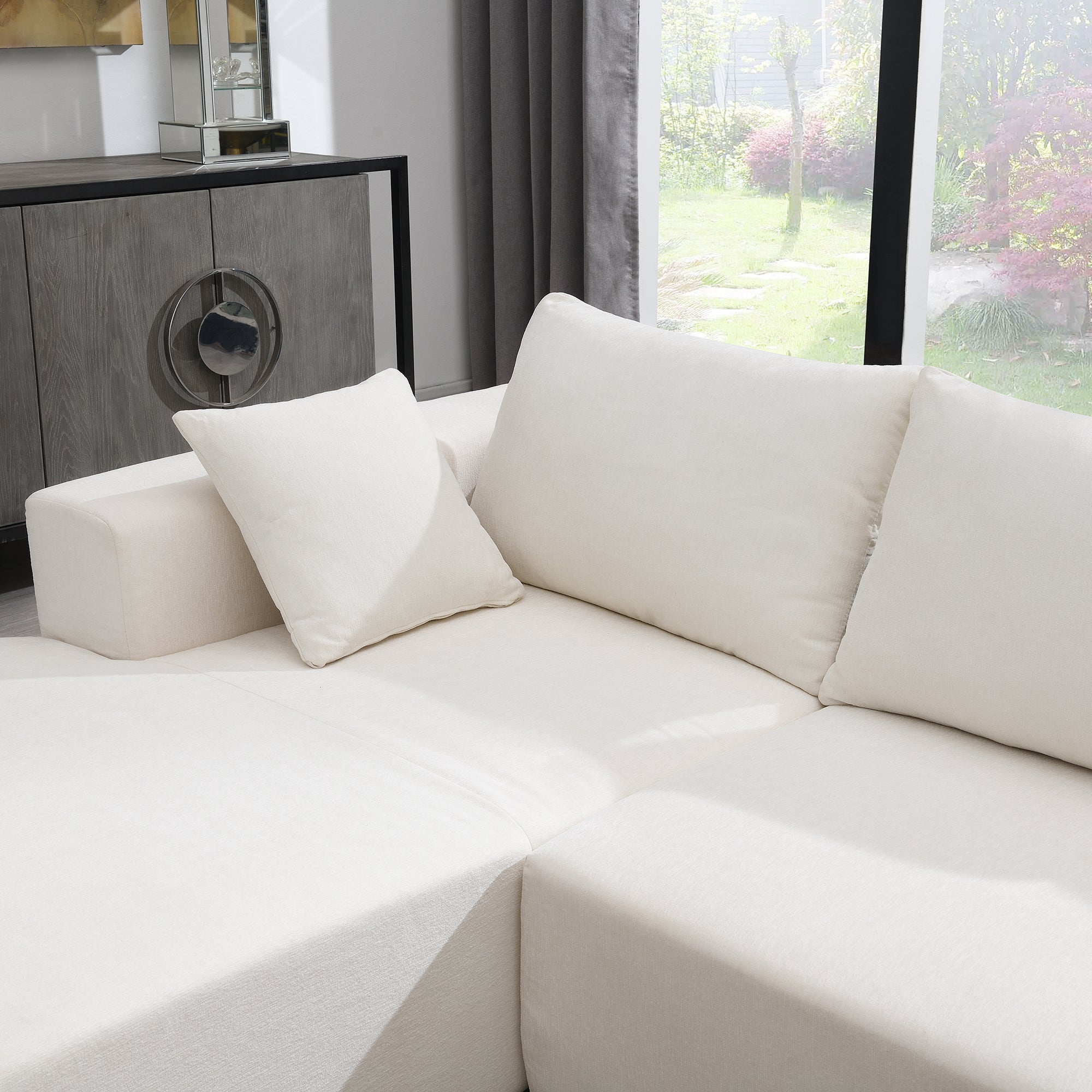 Addis 4-Seat Modular Convertible Sofa in Cream