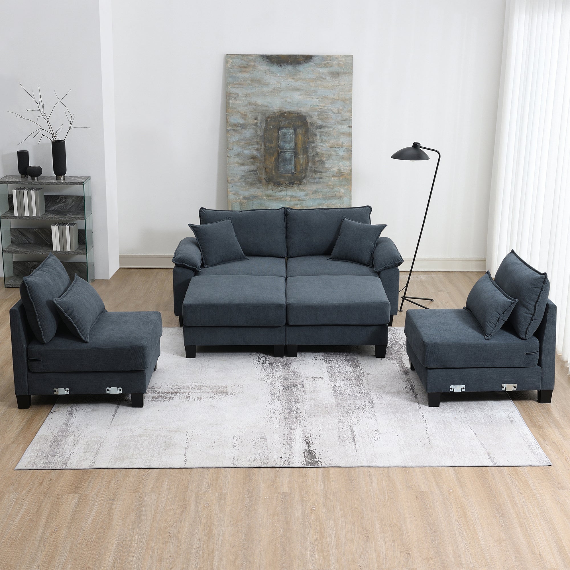 Oslo Modular U-Shaped Corduroy Sofa in Gray