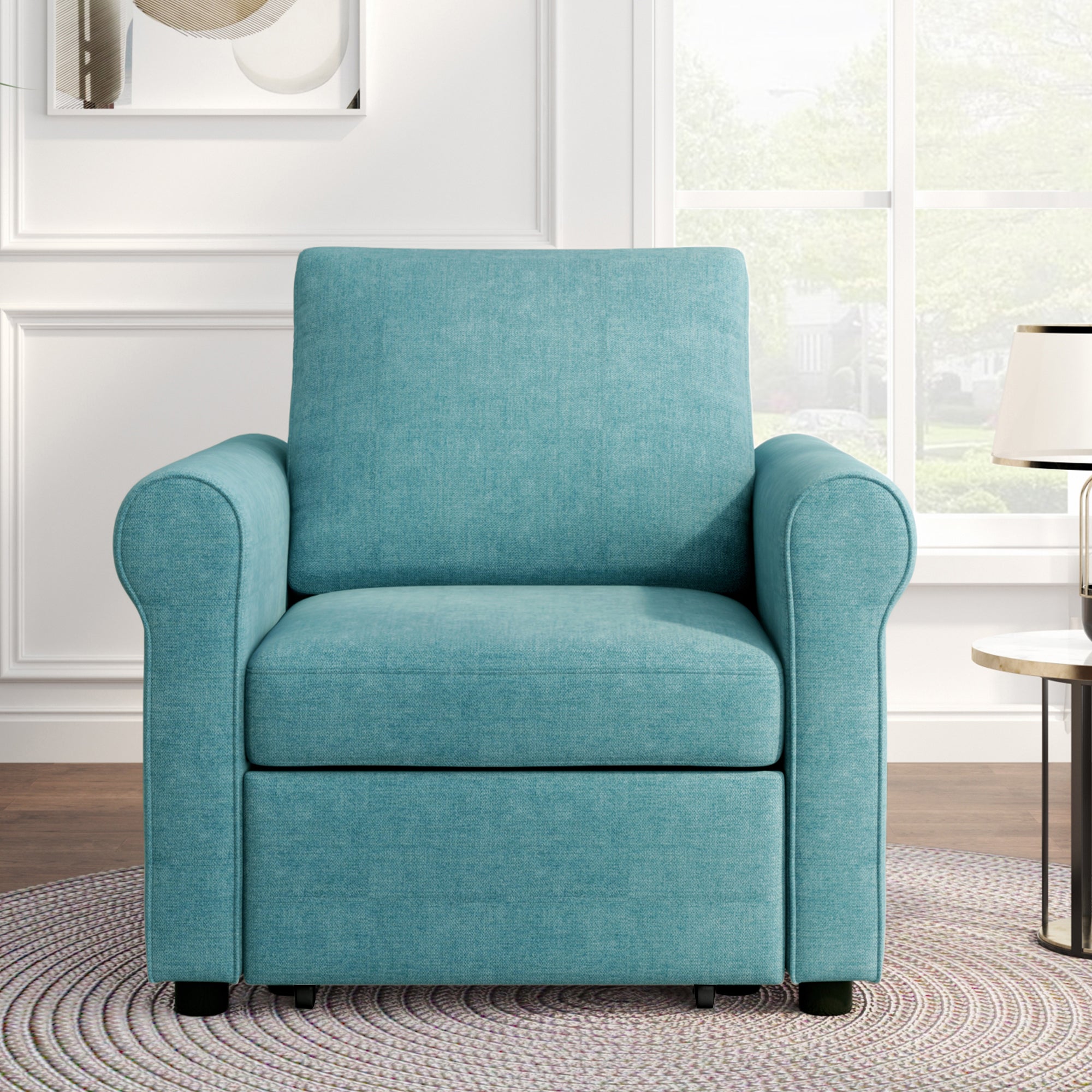 Teal Linen 3-in-1 Sofa Bed Chair