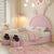 Full Size Upholstered Rabbit-Shape Bed with Storage Stools Velvet Platform Design with Cartoon Ears In Pink