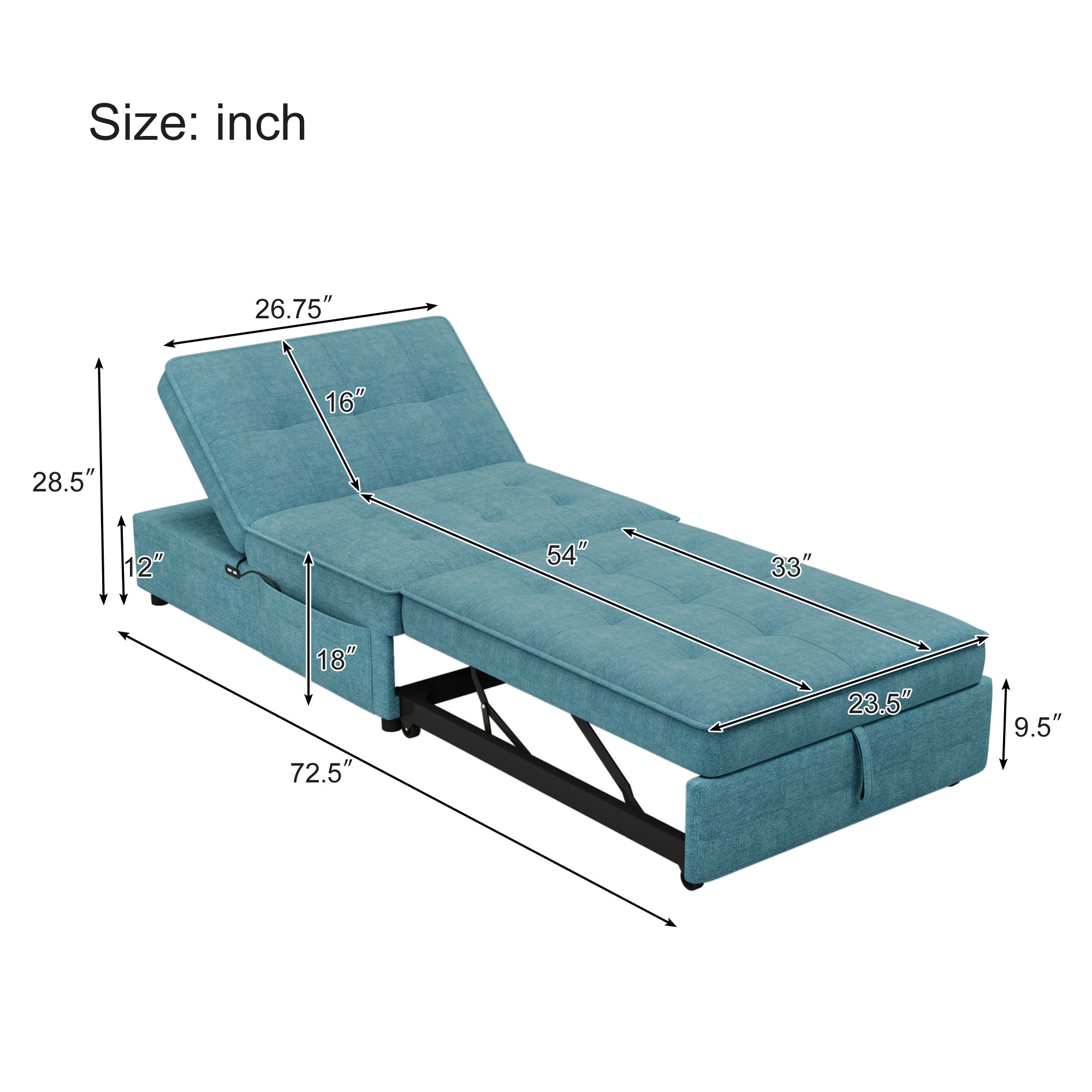 Teal 4-in-1 Sofa Bed Chair