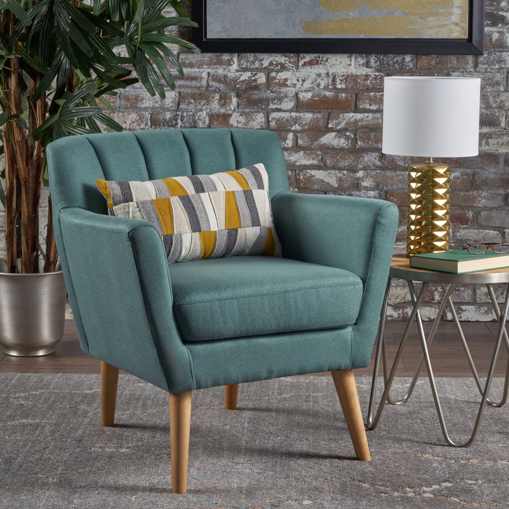 Mid Century Modern Club Chair In Dark Teal Fabric