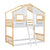 Twin Over Twin House Bunk Bed with Roof, Window, and Door in Natural and White Tones