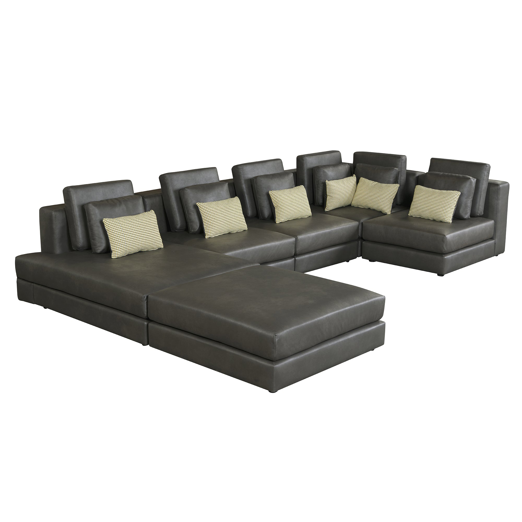 Casablanca Modular Sectional Sofa with Movable Ottoman in Black Palomino