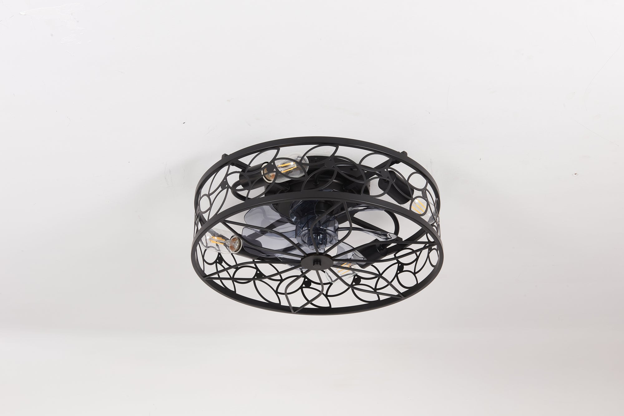 18.1-Inch Black Vintage Caged Ceiling Fan Light