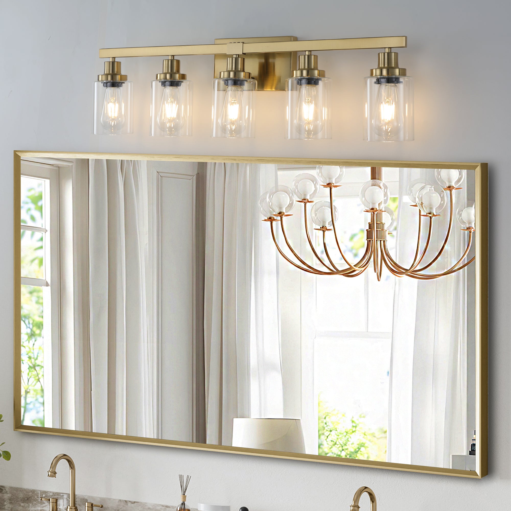 Modern Golden Iron Vanity Light with Clear Glass Shades