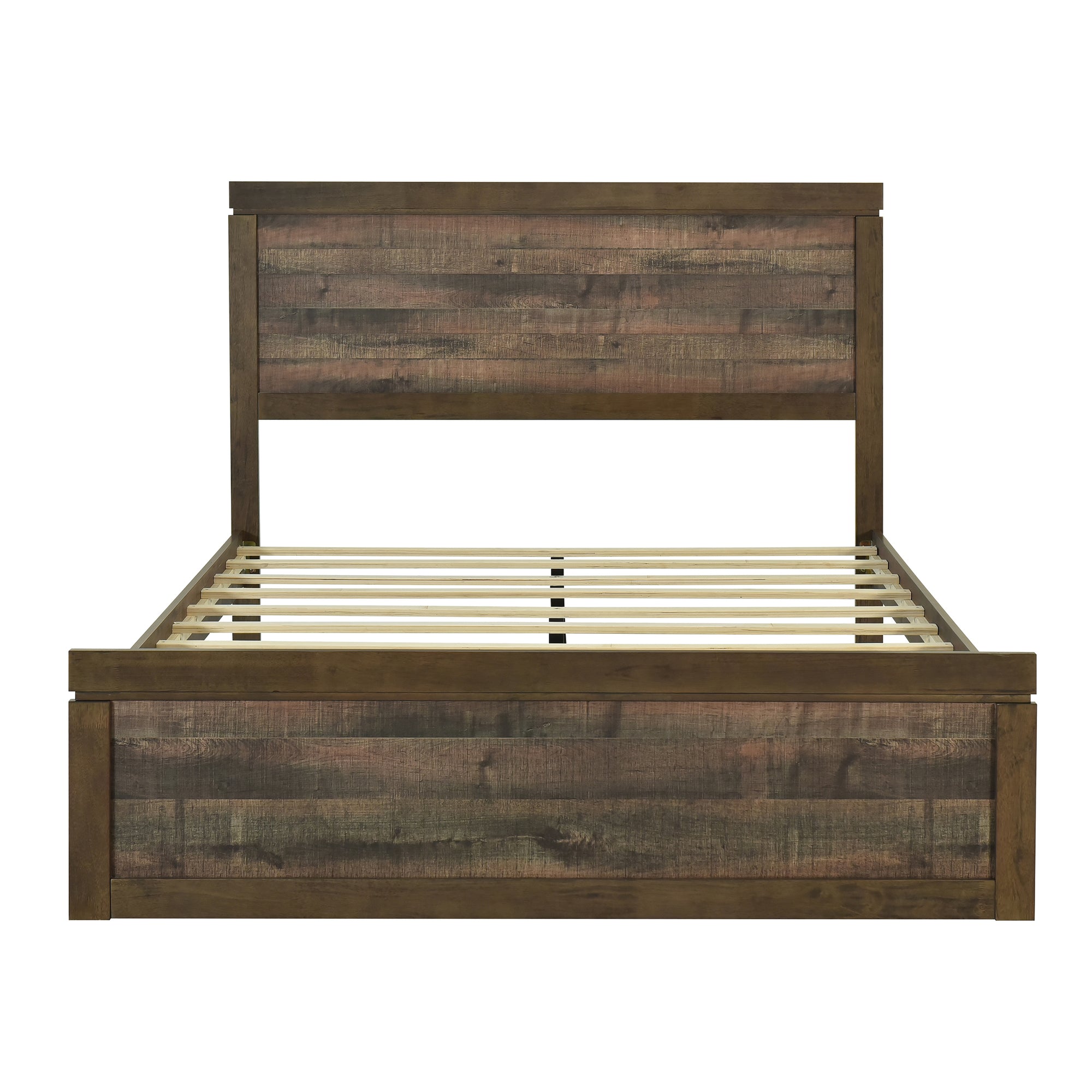 Vintage Rustic Brown Queen Farmhouse Style Platform Bed Frame