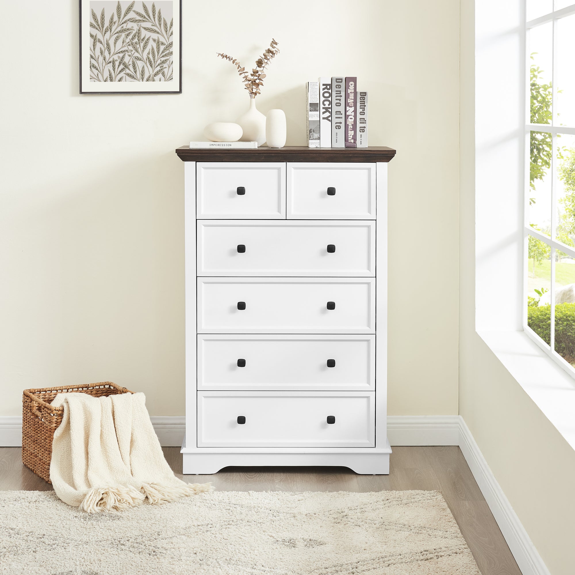 6 Drawer Dresser Tall Chest of Drawers for Closet Organizers Storage Clothes In White