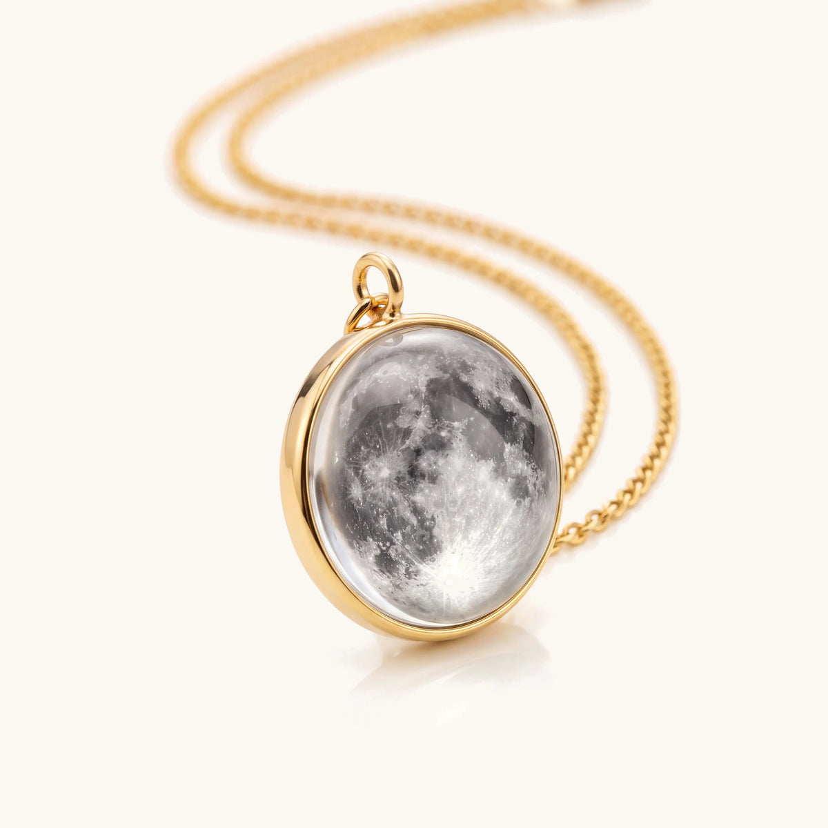 Soraya Full Moon Sky Necklace, side view of the glass moon pendant